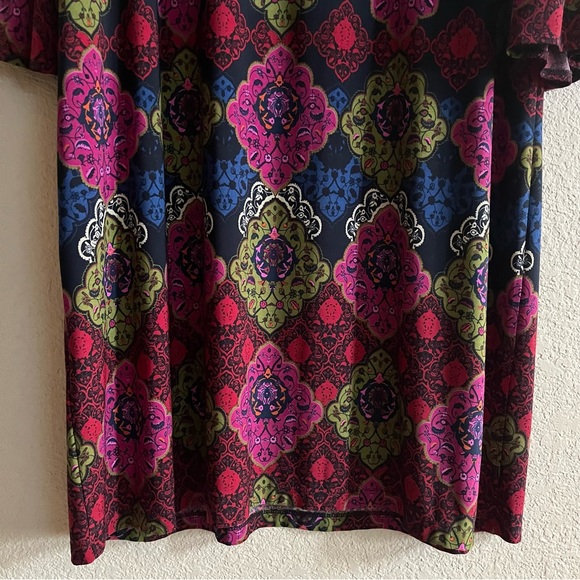 Chicos Medallion Shift Dress Women Sz XL Flare Sleeve Colorful Artsy Jewel Tones - Picture 7 of 10